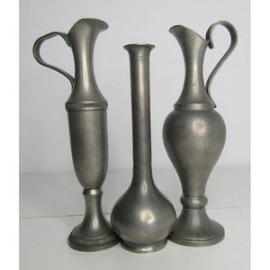 Lot of 3 Etain Pewter 1 Vase And 2 Pitchers Made in France